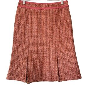 Sigrid Olsen 70s Style Pink Wool Blend Floral Peek A Boo Slit Tweed Skirt Size 2